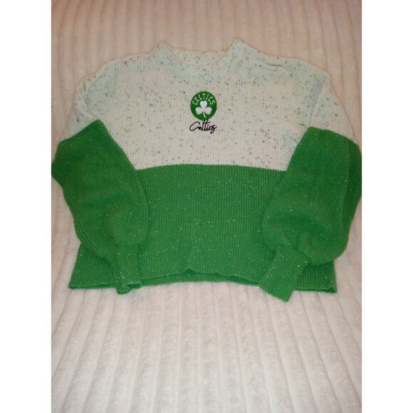 WEAR by Erin Andrews Kelly Green Colorblock Boston Celtics Sweater Women Size XS - Picture 1 of 5